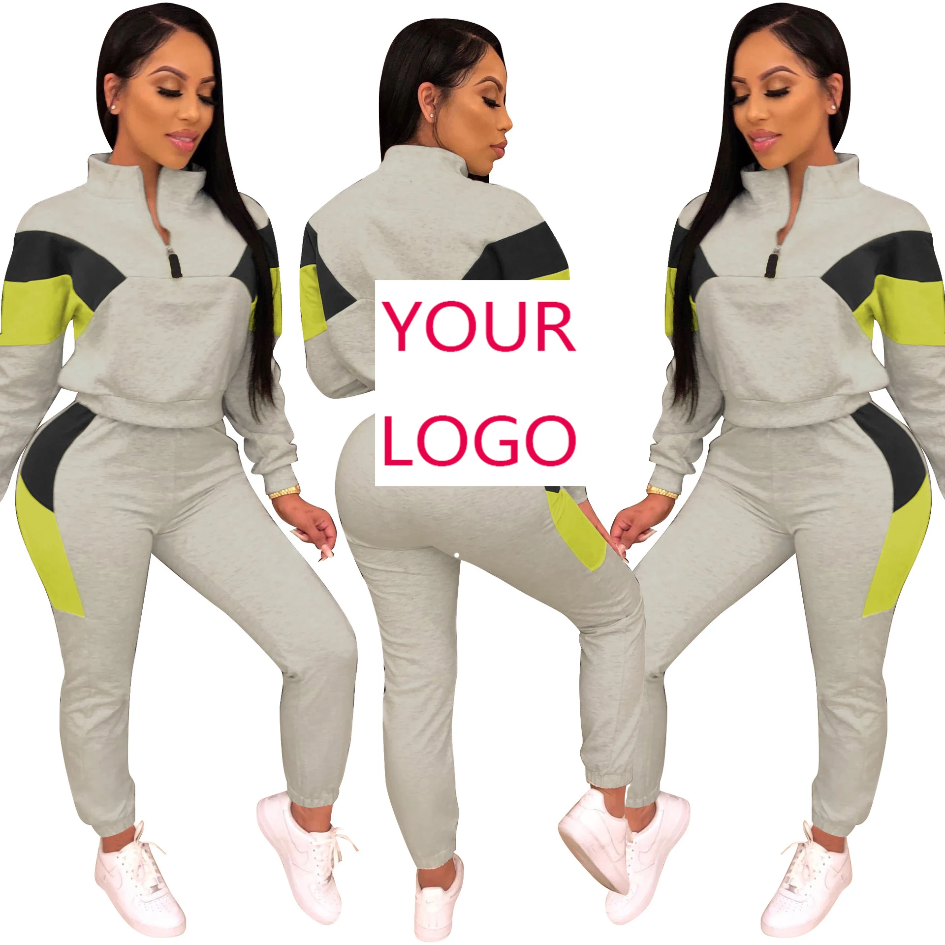 

LOGO customized fashion white belt 2020 Autumn/winter European and American fashion collage casual sports suit