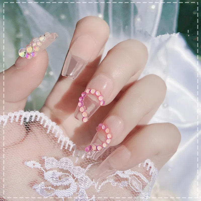 

New nail art jewelry candy color mermaid illusion round glass crystal beads mixed nail art nail decoration diamond, Shimmer