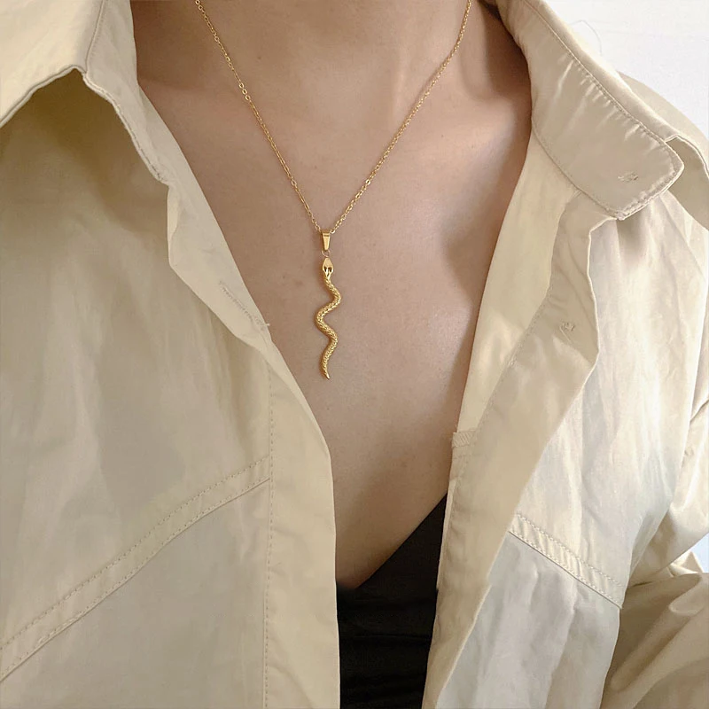 

Curl Twisted Irregular Snake Necklaces Women 18K Gold Plated Pendants for Necklace Vintage Minimalist Stainless Steel Jewelry, Gold/silver