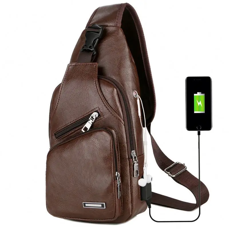 

Men Messengers Bag USB Charging Crossbody Anti-theft Chest Bag PU Leather Short Trip Shoulder Bags, 3 colors, can be mixed