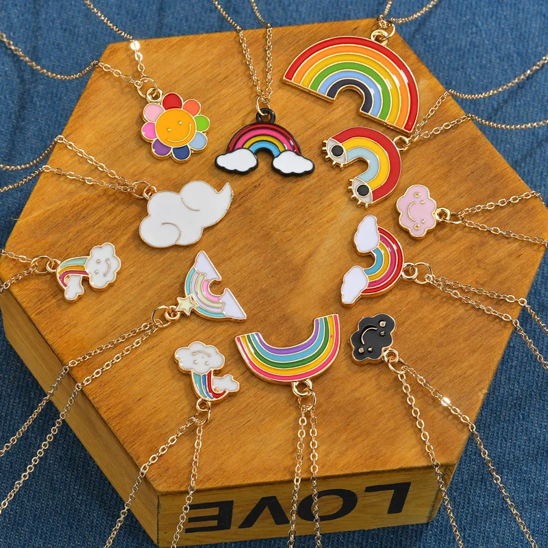 

gold plated gold children kids necklace rainbow clouds pendant necklace, Picture