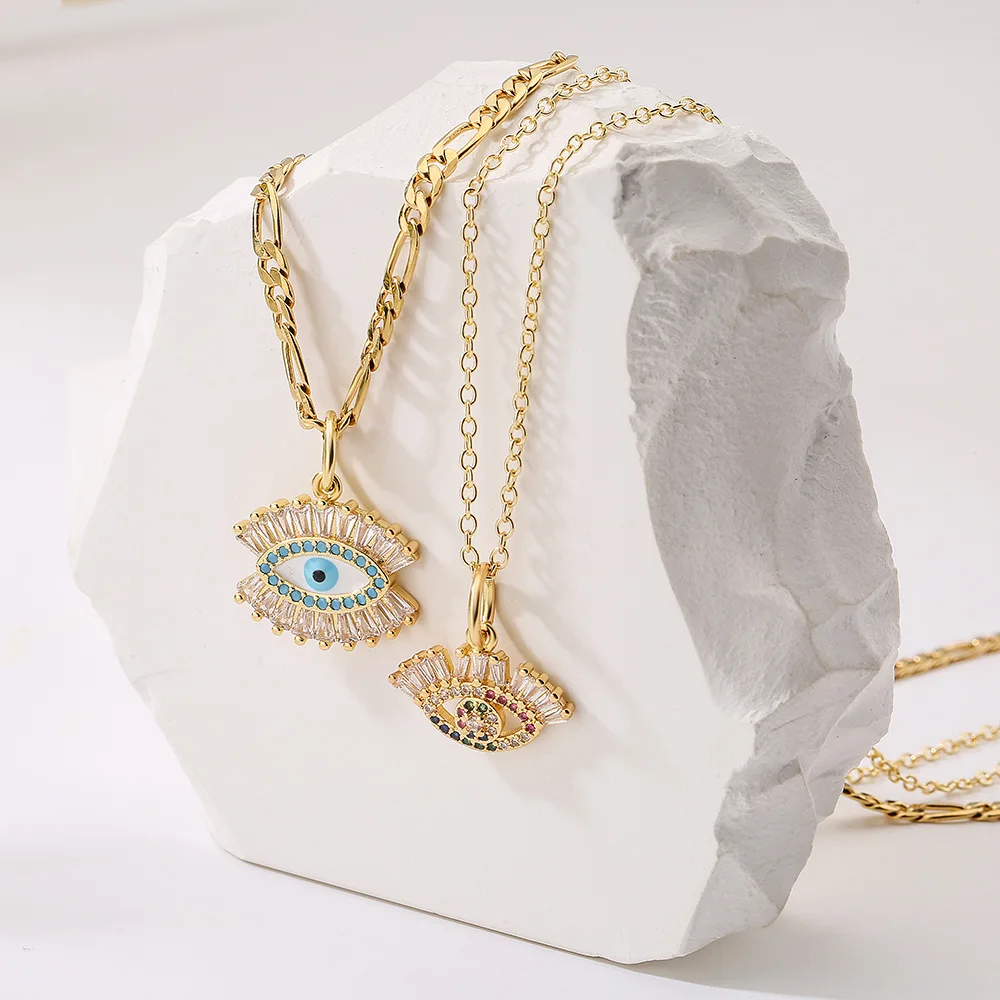 

Collar De Ojos Micro Pave Pearl Eyes Pendant Necklace 18K Gold Plating Colorful Zirconia Eyes Necklaces