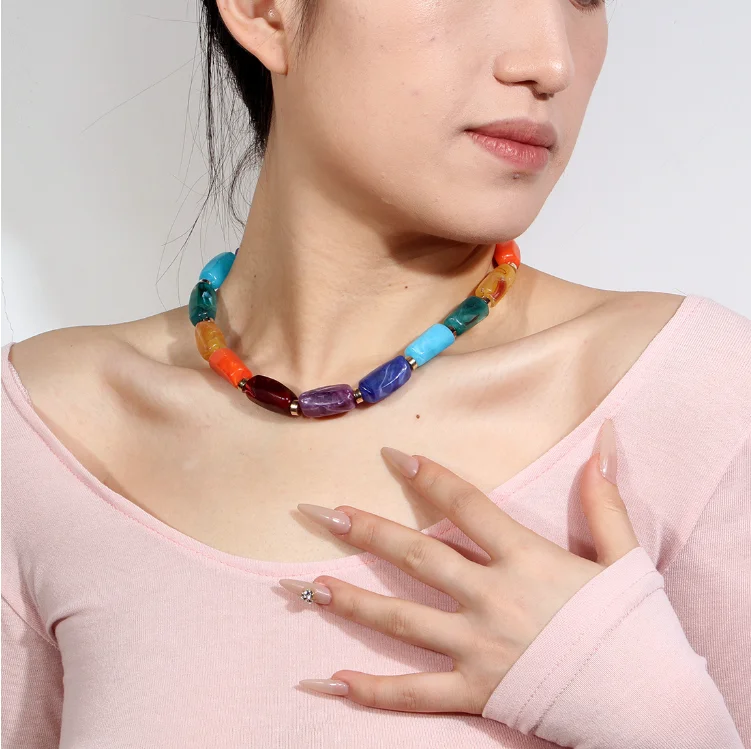

New Design multicolour Resin acrylic chain Collar Necklace hiphop For Women Statement Necklace Jewelry Wholesale