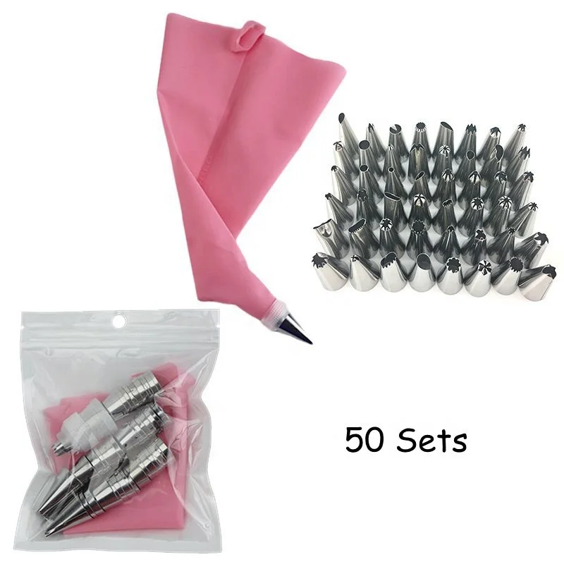 

Multiple Combination Set Silicone Pastry Bag DIY Cream Reusable Kitchen Pastry Tools Russian Stainless Steel Nozzle Cake Tools, Pink