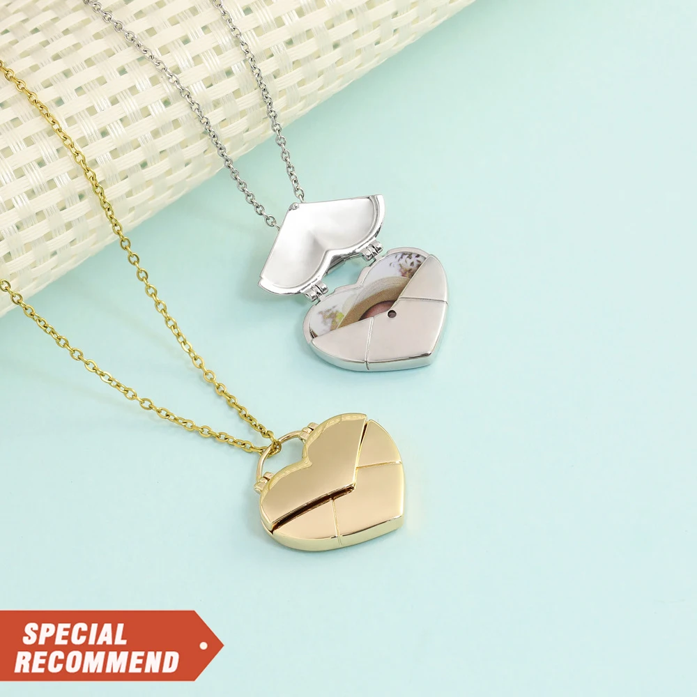 

factory wholesale Custom Gold Plated Heart Locket Message Envelope Pendant Necklace