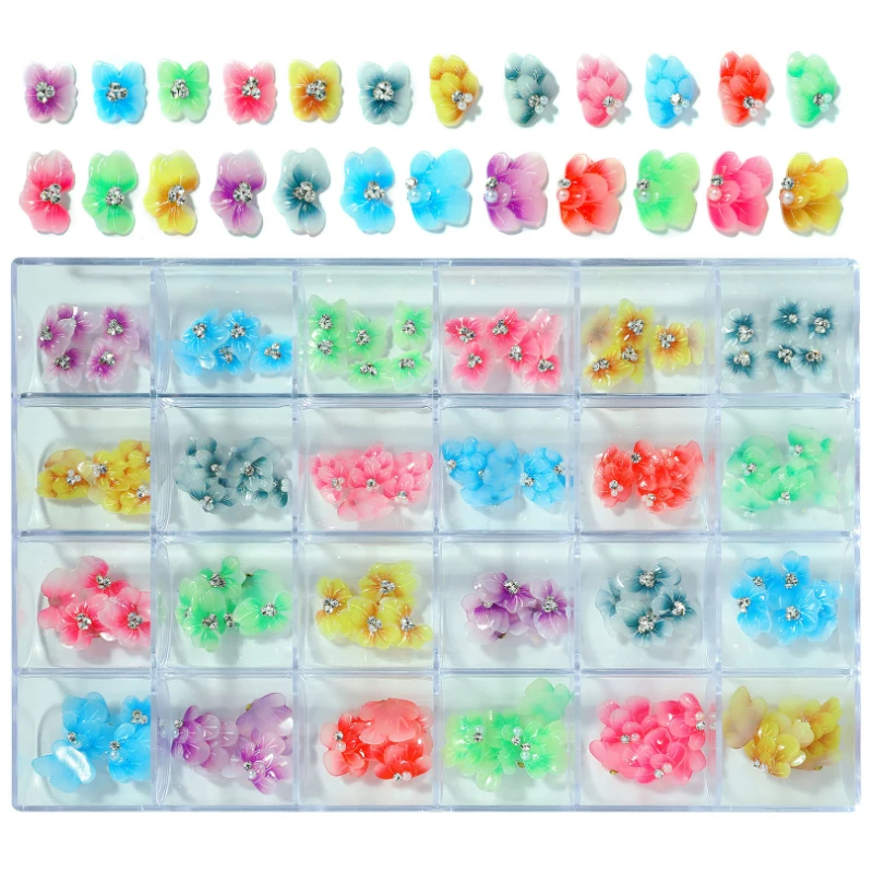 

12Grids 5D Embossed Flower kawaii charms for nails wholesale nail charms diamond nail bits tools and accessories