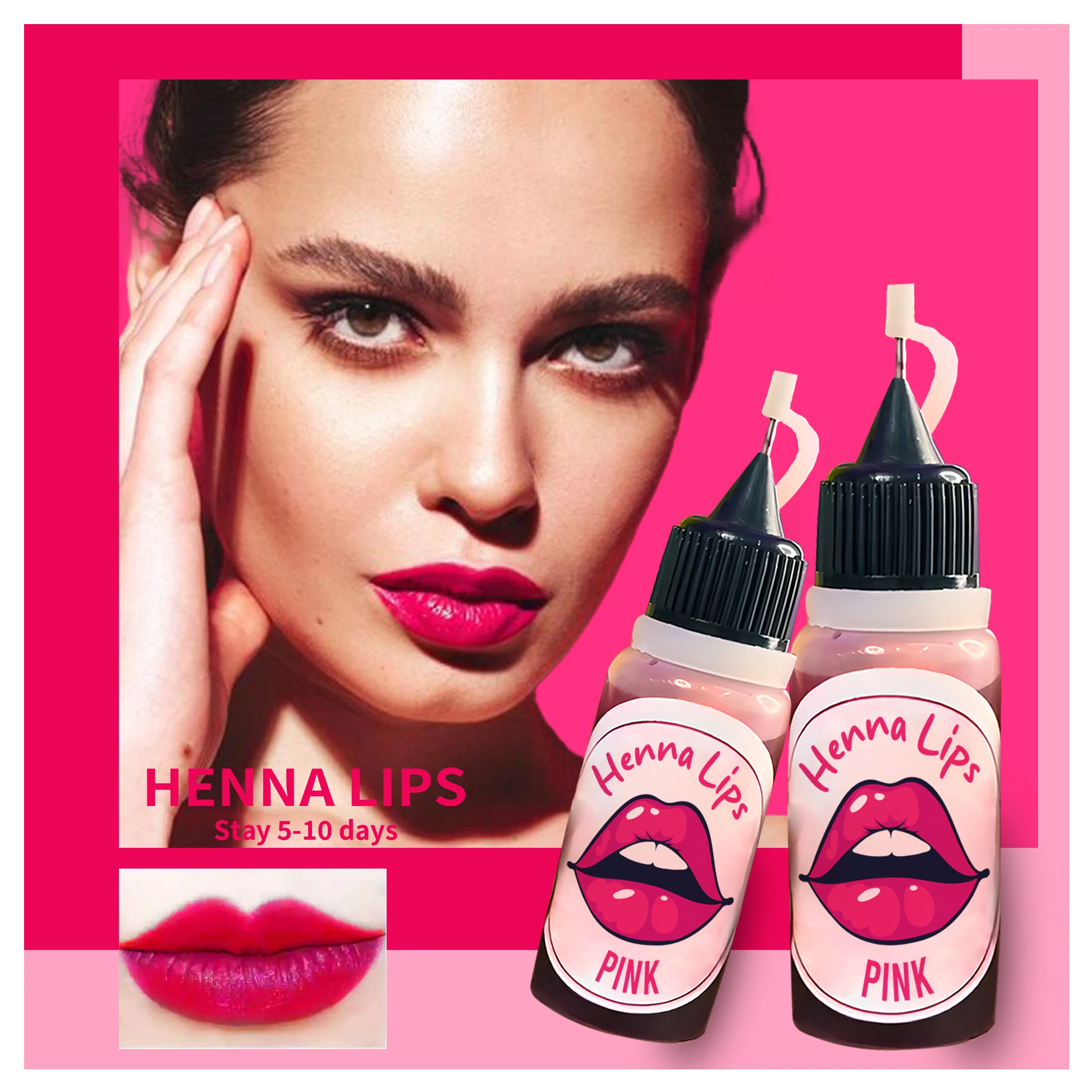 Peach pink Red Oversea Popular Henna Lip Color 10ml Pigment Dye Temporary Lips Cosmetic logo Package Oem 3 Days to 7 Days