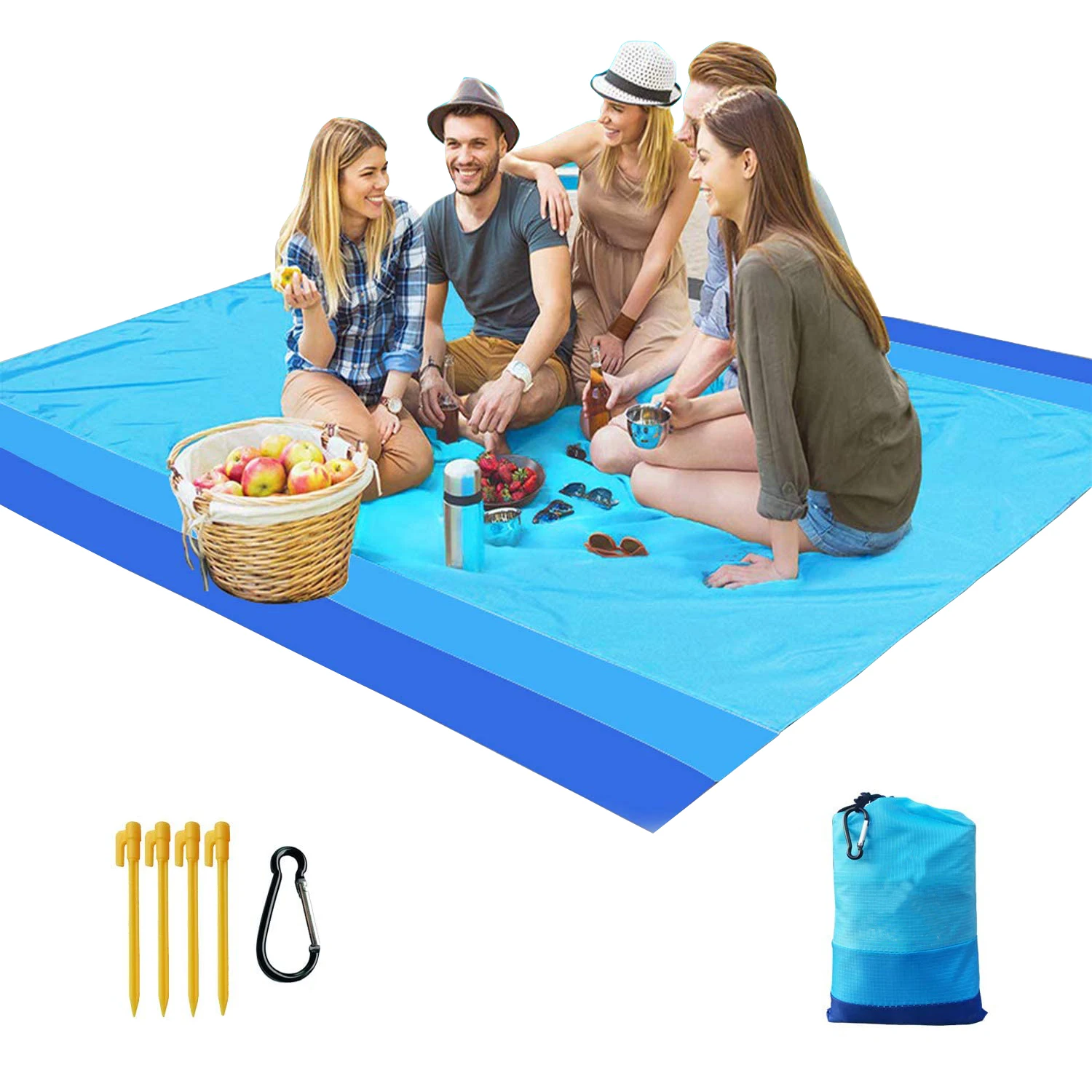 

Custom Suntour Outdoor Portable Waterproof Sand Proof Portable Folding Beach Mat With Logo, Stitching blue