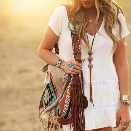 

Bohemian Tassel Women Shoulder Bags Designer Handbags Luxury Canvas Crossbody Bag National Large Capacity Tote Big Shopper Bag