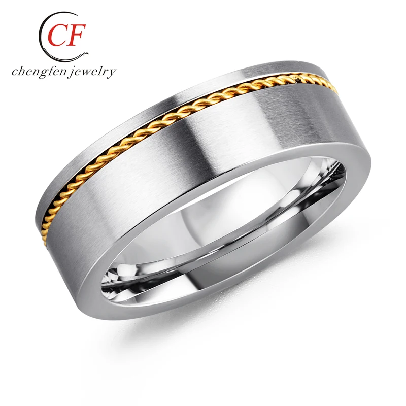 

New Designs Stainless Steel Artificial Thumb Ring Size from 8 to 11 With Gold Twisted Wire Mens Tungsten Carbide Steel Rings, Original steel color