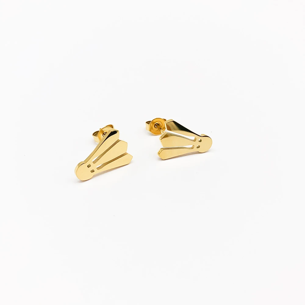 

18K Gold Plated Badminton Design Earring Stainless Steel Childrens Trending Jewelry Cute Charm Earrings, Steel/gold/blue/black and other