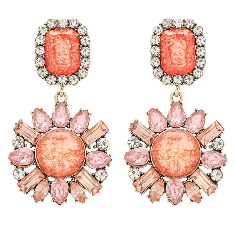 

Retro Ethnic Round Resin Alloy Diamond Acrylic Flower Female Earrings