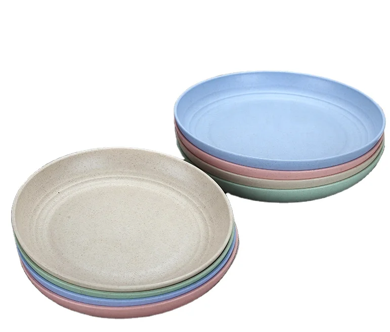 

Reusable Microwave Safe 23cm Wheat Straw restaurant Plates plastic for picnic and dishes, Variety
