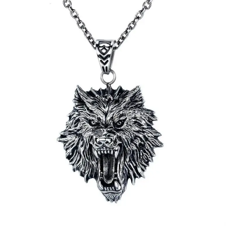 

2021Nordic hip hop bungee titanium steel men's necklace street fashion retro wolf head pendant jewelry