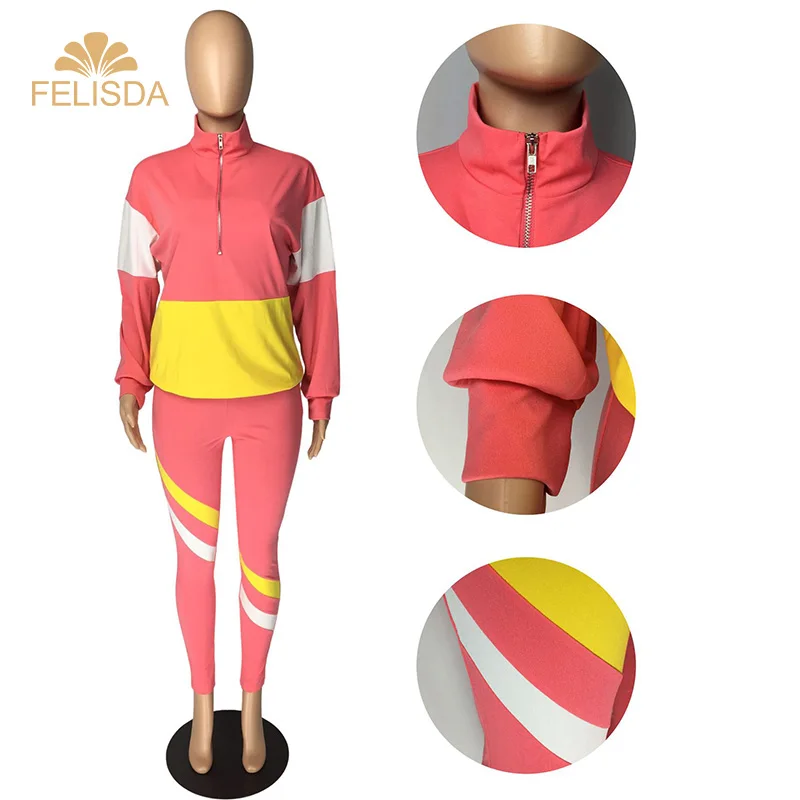 

Women Casual Tracksuit 2 Piece Zip Top Jacket And Elastic Waistband Pant Women Windbreaker Tracksuit Sets
