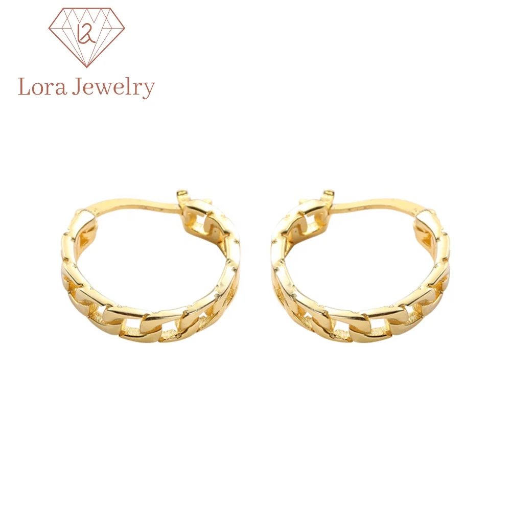 

Trending Fashion 18K Gold Plated 925 Sterling Silver Cuban Link Curb Hoop Earrings Women