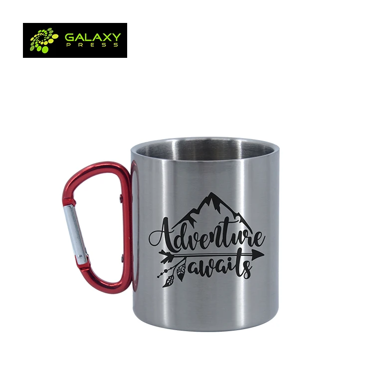 

Sublimation Blanks Mug Stainless Steel Mug With Red Carabiner Handle Double Wall