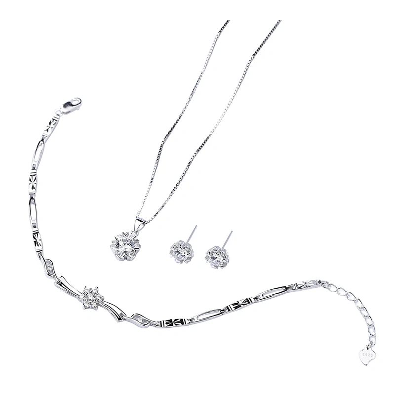 

Christmas Party Women Jewelry Set 925 Sterling Silver Round Brilliant Cut Zircon Snowflake Necklace And Earrings Set