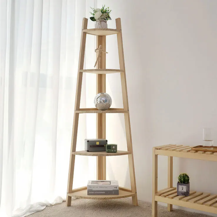 

Nordic style solid wood corner triangle shelf, Natural wood color and black