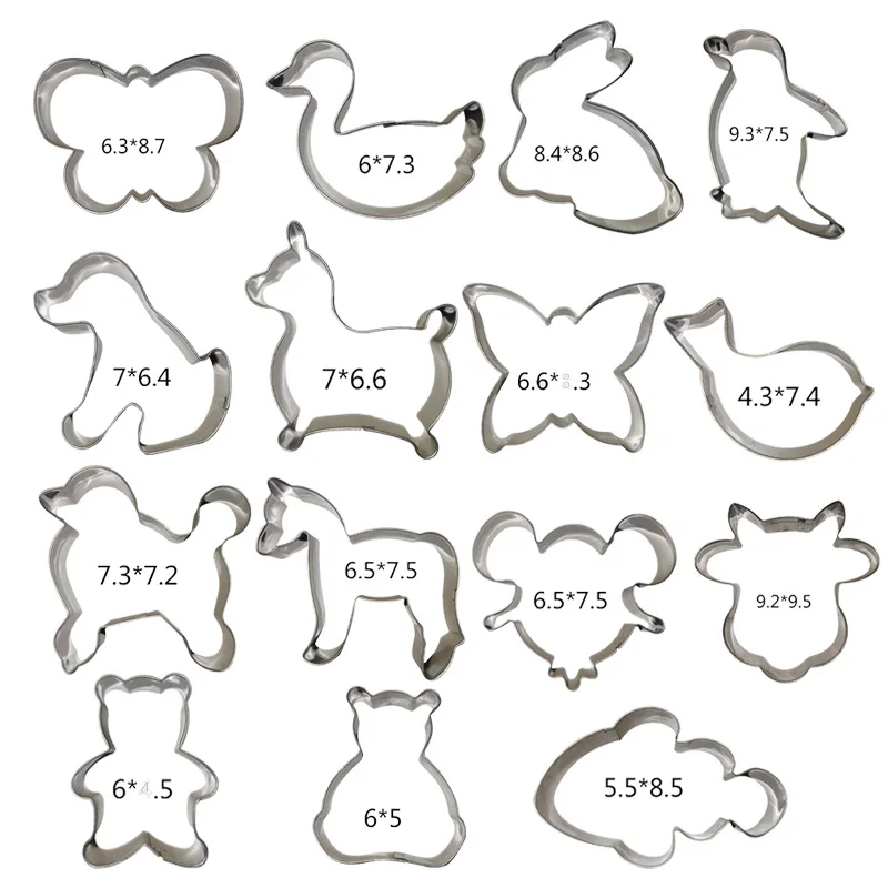 

Hot Sell Bulk Stainless Steel DIY Cookie Biscuits Molds Dog Cat Dinosaur Animal Shape Cookie Cutter, Silver