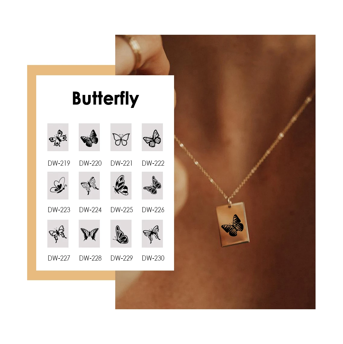 

Hot Sale Engraved Butterfly Necklace Pendants for Jewelry Making Custom Logo Stainless Steel Pendant Necklace for Women, Silver/14k gold/rose gold