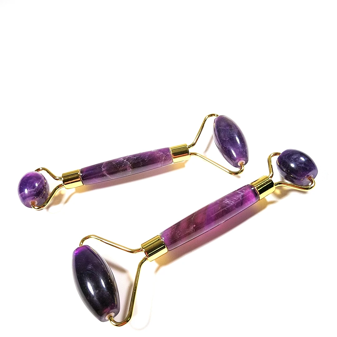 

Ready to ship Anti Aging Therapy 100% Natural Jade Facial Roller Amethyst Scraping Massage Tools