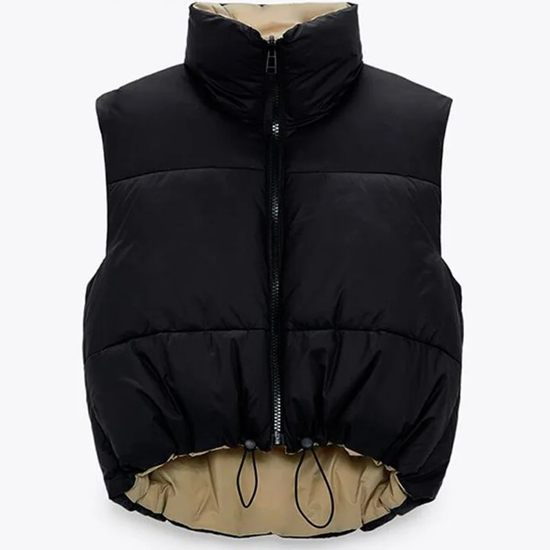 

Reversible Gilets Cropped Vest Women Coat Sleeveless Down jacket Female Chic Top Waistcoat Chalecos Mujer Bodywarmer 2021