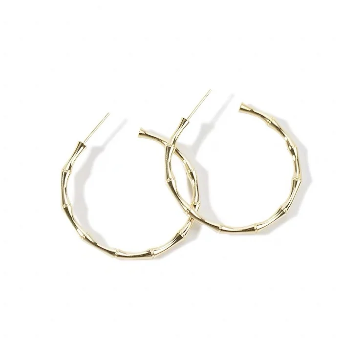 

2020 fashion jewelry 14k gold filled female bamboo big round hoop earrings hip hop