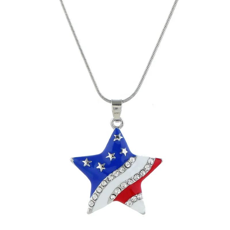 

MIO Heart Pentagram Drop Oil Pendant Jewelry Female Clavicle Necklace usa Flag