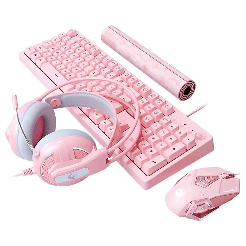 

Wired Usb Gaming Mechanical keyboard Led Back Light Ergonomics Gamer Mechanical Gaming Keyboard light keyboard and mouse, Pink