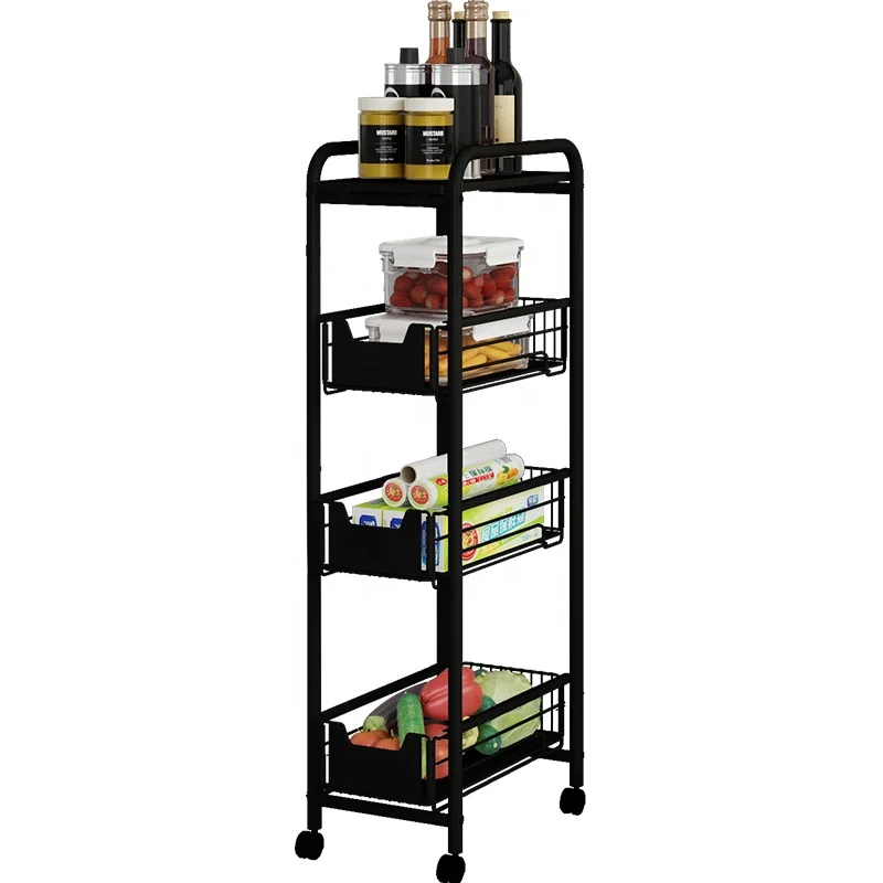 
3-tier Narrow Metal Wire Basket Storage Trolley For Kitchen 