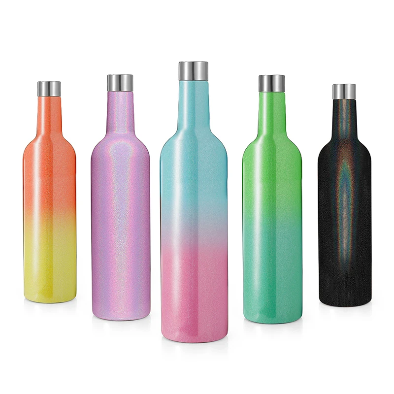 

High quality 750ml Vacuum Insulated 304 Double Wall Stainless Steel Wine Bottle, Customized colors acceptable