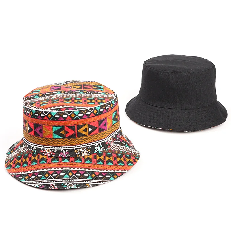 

Both Sides pattern printing Elegant Brim Bucket Cap Jacquard Double-sided Wearing Bucket Caps Geometric Fisherman Hat