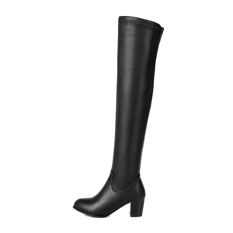 

New Winter Thick Heel Round Head Solid Color Leisure Lady's Over-the-Knee Chunky Boots, Black