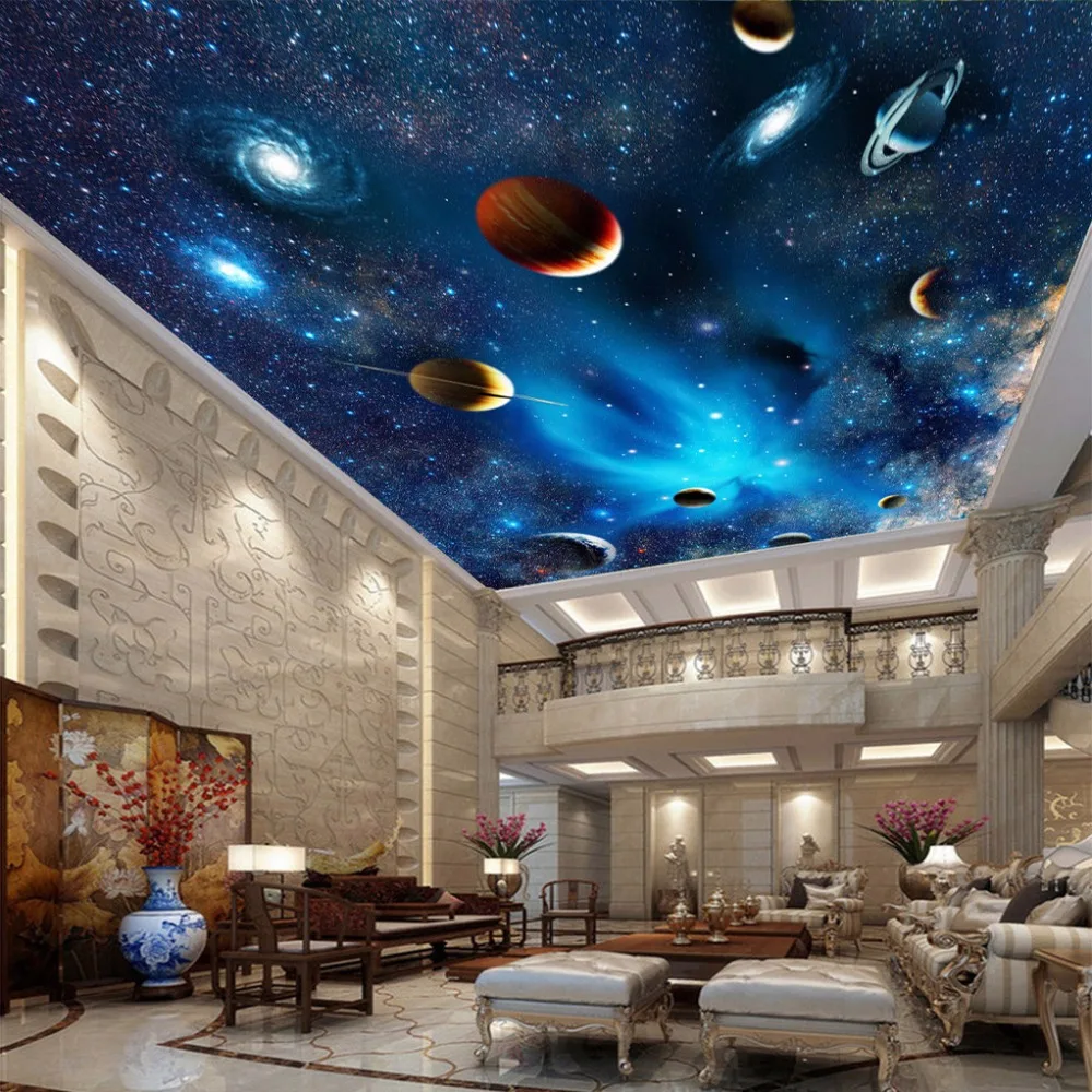 カスタム壁画壁紙 3d 宇宙空間スター惑星天井絵画リビングルームの寝室の天井の背景の装飾壁紙 Buy 壁紙 壁紙防水 革の壁紙 3d Product On Alibaba Com