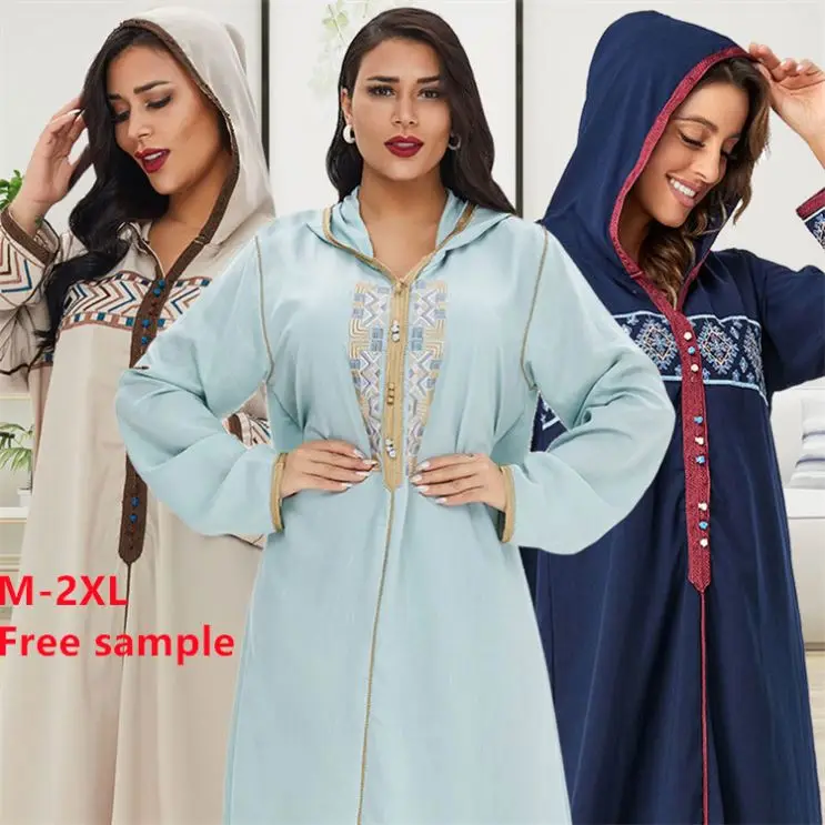 

Wholesale Long Sleeves Womens Muslim Women Clothing Hood Abaya Dubai Dresses Islamic Hooded Casual Dress, Picture