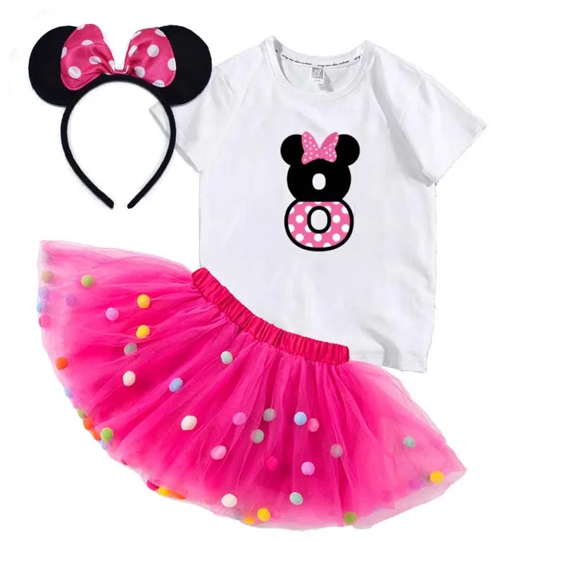 

2021 amazon top selling Children Clothes Girls Carton Tshirt Polka Dot Tutu Skirt 6Years Old Girl Birthday Outfits Kids DGHB-013