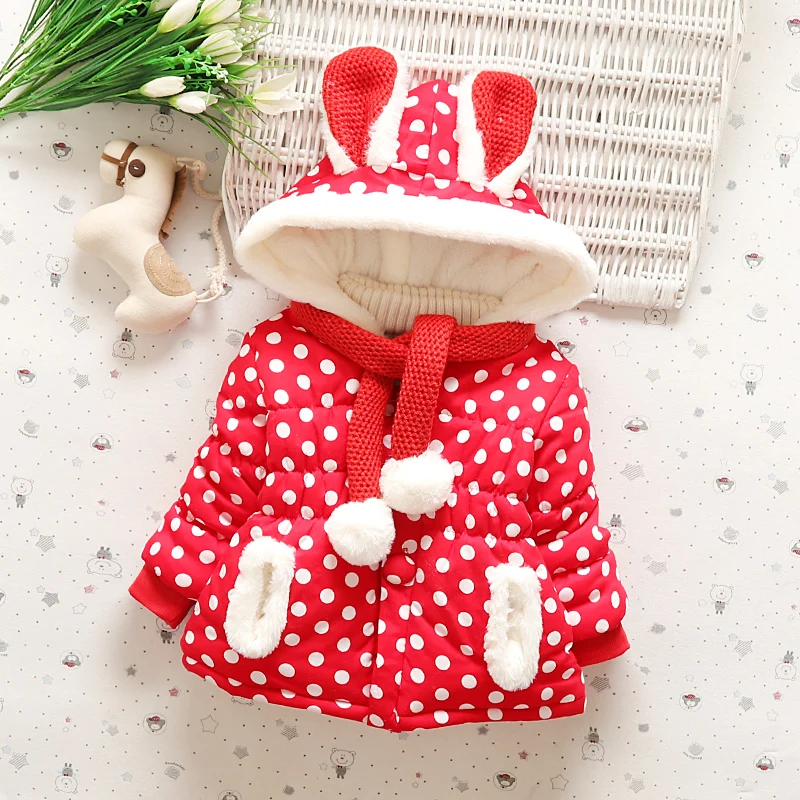

High Quality Warm Autumn&Winter Children Outerwear Toddler Baby Girls scarf dots wool Coats Fashion Jacket for Kids