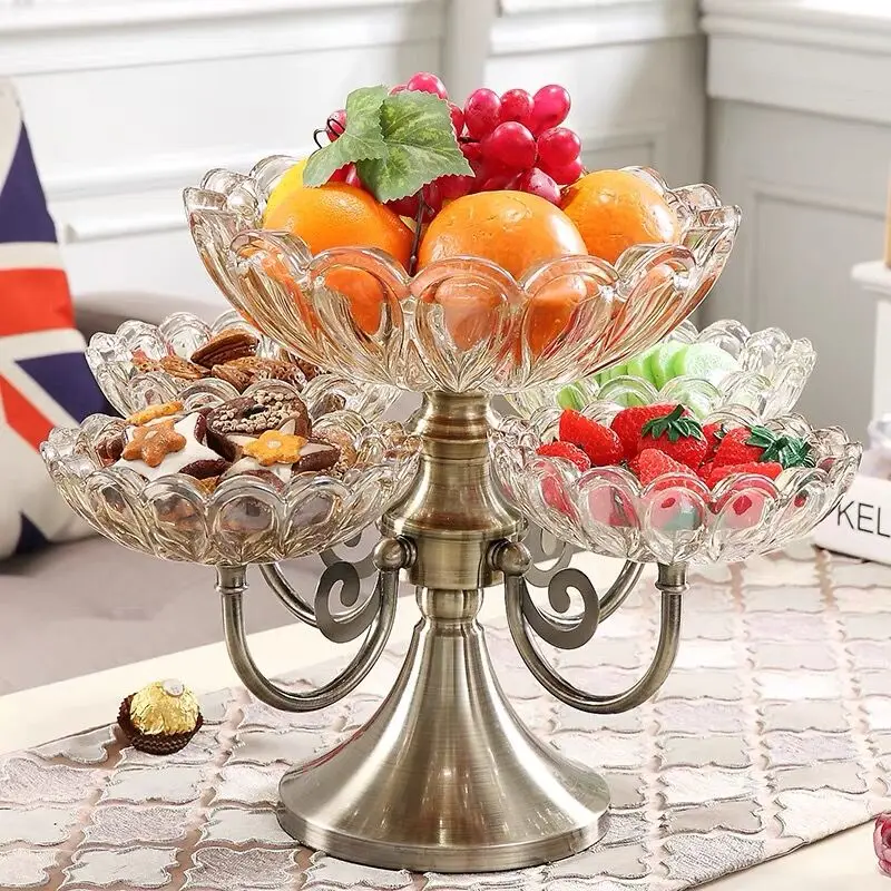 

Fashion European Table Decoration Golden 5 plates Metal iron glass dry fruit dish, 1 color