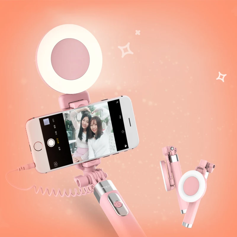 

Portable profession retractable Live broadcast tripod auto smart shooting mini selfie stick tripod stand with led light, Blue/white/pink