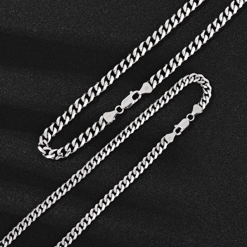 

925 Sterling Silver Miami Cuban Chain 2MM 3MM 4MM 5MM 6MM Flat Curve Neck Link Chains For Men