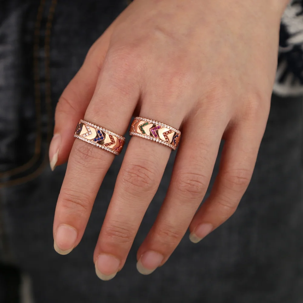 

Rose gold color engagement band finger ring for women colorful cz arrows trendy gorgeous european women finger jewelry