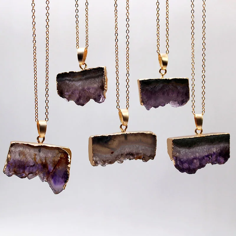 Natural Stone Crystal Pendant Irregular Druzy Amethyst Pendant Diy Necklace with Gemstone Pendant Gemstone Jewelry