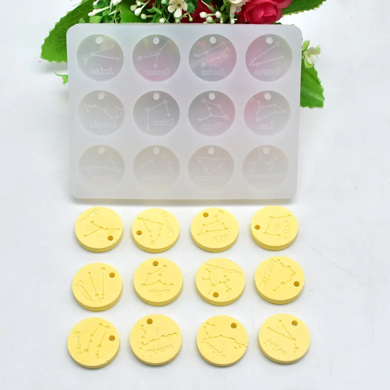 

DIY Mold Hanging Hole Twelve Constellation Listing Keychain Cake Chocolate Fondant Clay Silicone Mold Accessories Supplies