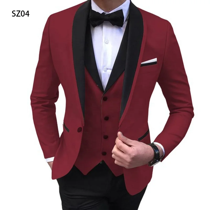 

Jancember SZ04 Wholesale Groomsmen Clothes 3 Piece Elegant Tuxedo Wedding Blazer Slim Fit Stud Lapel Trouser Men's Suit