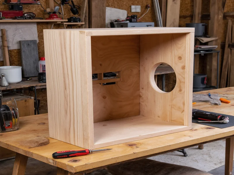 Step-by-step assembly of DIY speaker cabinet with tools