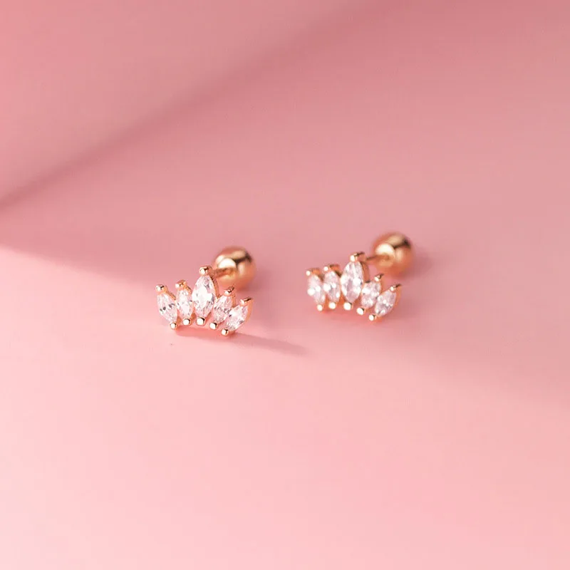100% Real 925 Sterling Silver Crown CZ Zircon Stud Earrings for Women Christmas Gifts Jewelry Wholesale