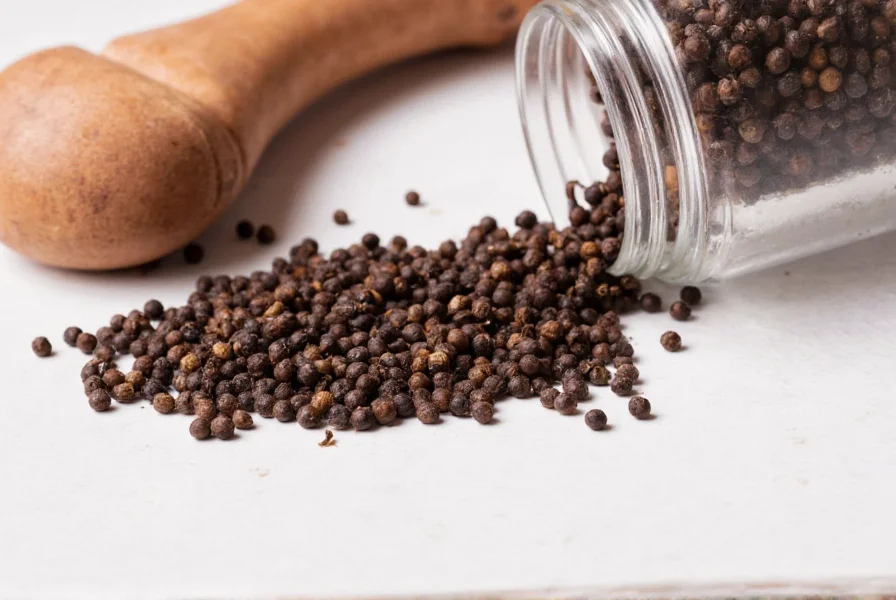 Fresh cracked pepper on wooden table