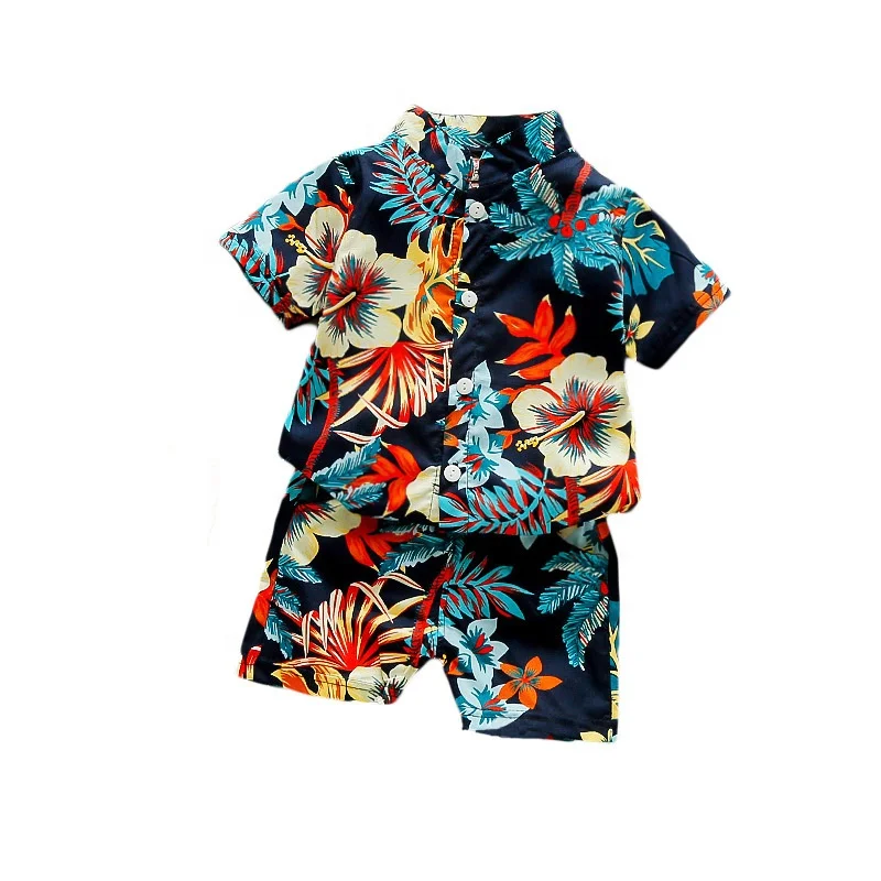 

Popular Hawaii Style Printed Trees And Flower Boys Clothing Sets Clothes For Summer Season, As picture