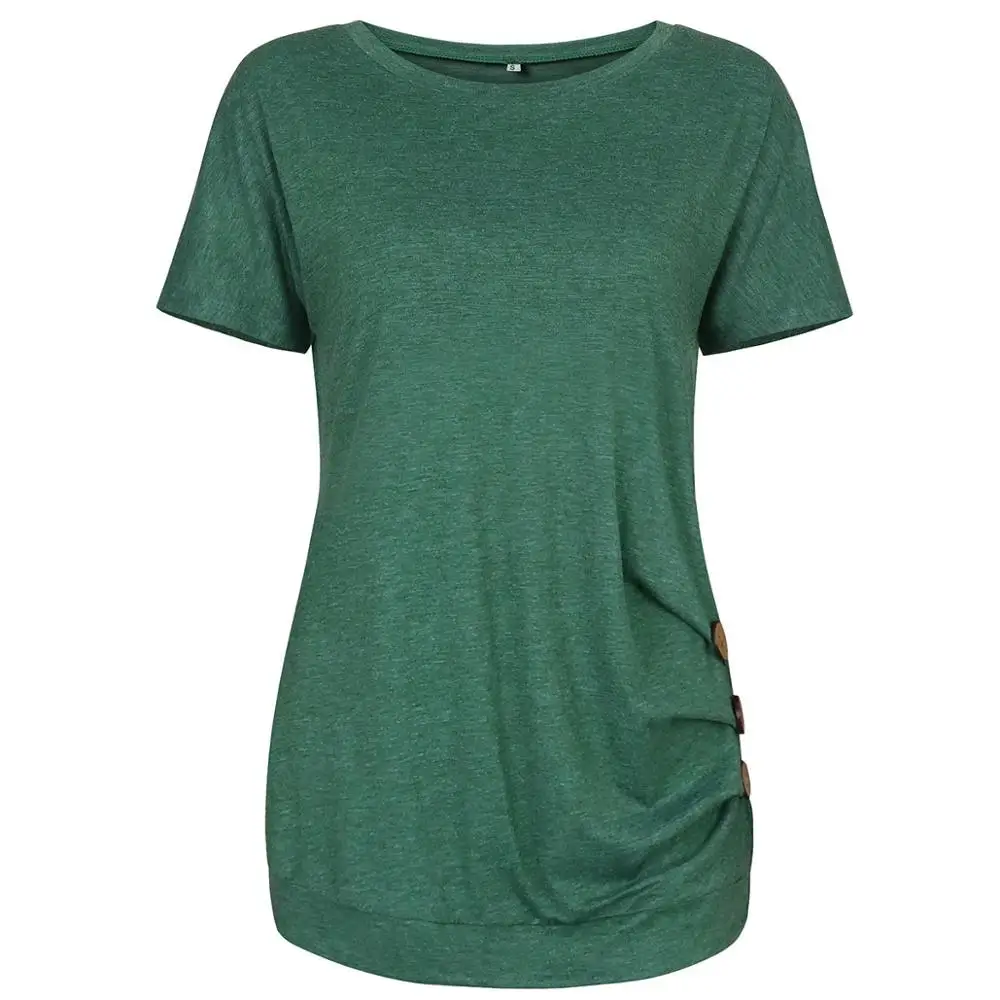 

Amazon Hot Selling women solid color button Fashion Short sleeve cotton ladies t shirts